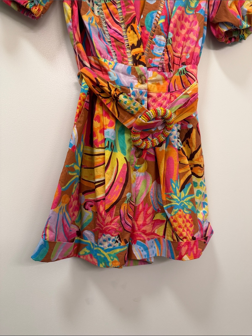 FARM Rio Tropical Fruit Print Puff Sleeve Romper Size XS Multicolor - Picture 3 of 7
